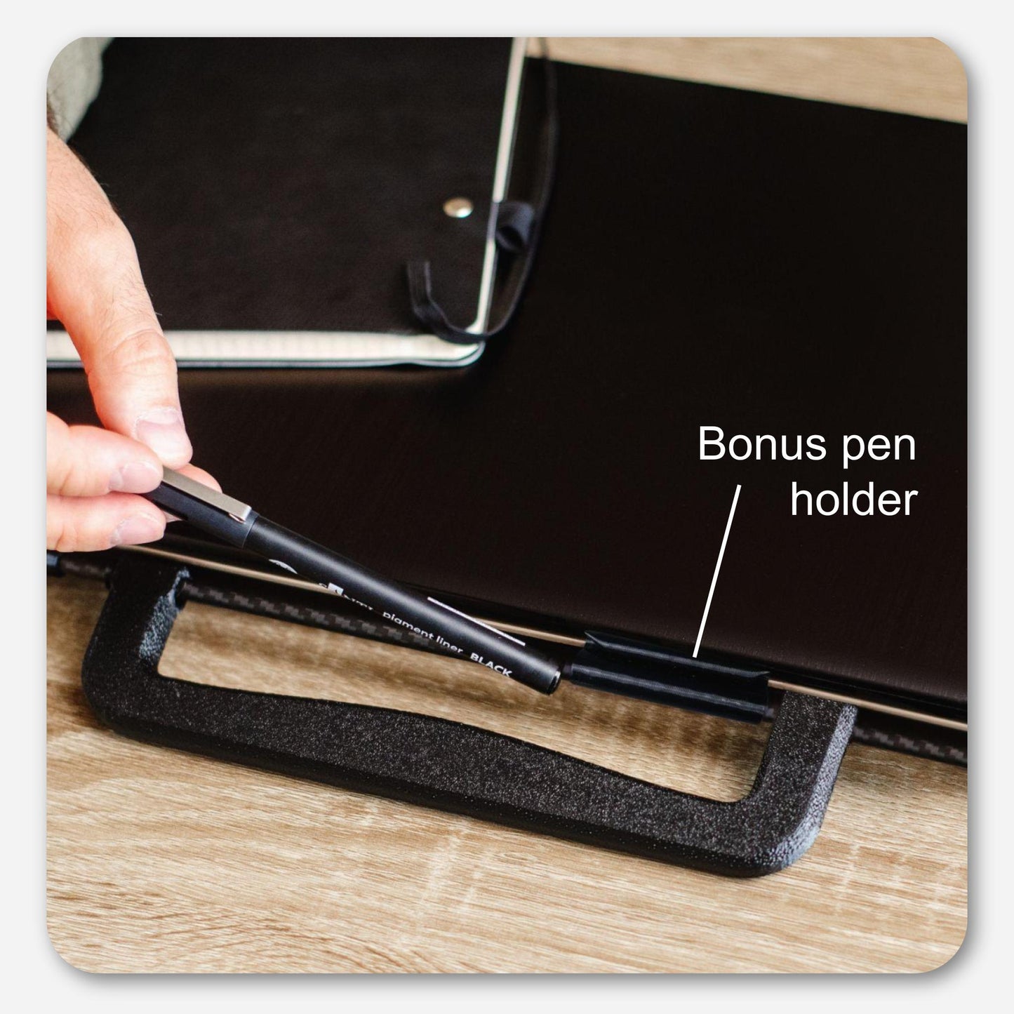 Handle for laptop computer with bonus pen holder and sticker (Studio version)